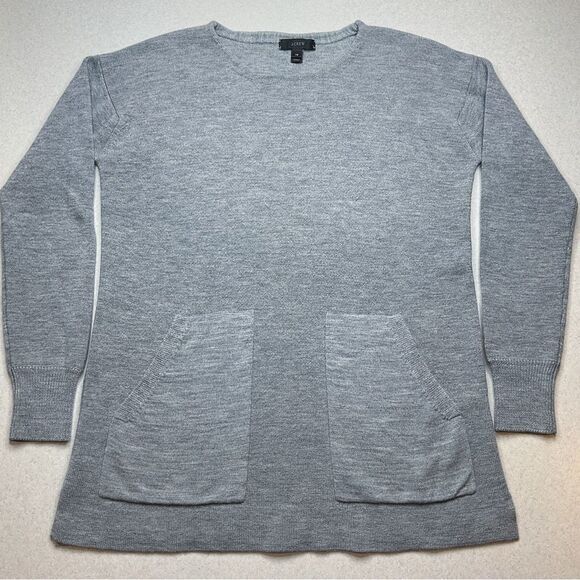 J. Crew 100% Merino Wool Tunic Sweater XS Gray Pockets‎ NWOT - Picture 1 of 6